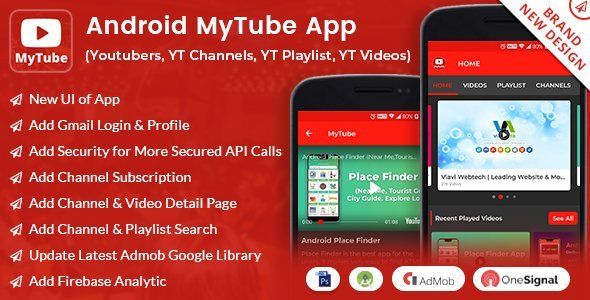 Android MyTube App (Youtubers,YT Channels,YT Playlist,YT Videos, Admob with GDPR) Android Music &amp; Video streaming Mobile App template