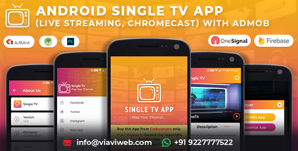 Android Single TV App (Live Streaming, Chromecast) with Admob Android Music &amp; Video streaming Mobile App template