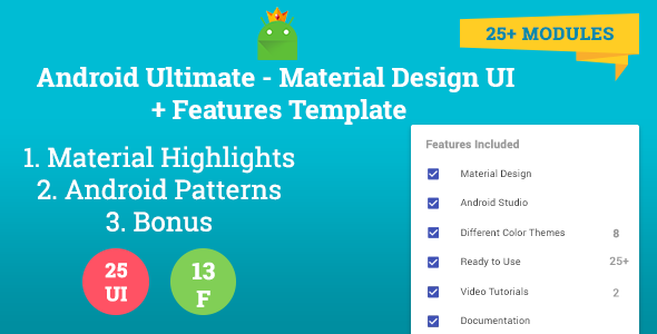 Android Ultimate - Material Design UI + Features Template Android  Mobile Uikit