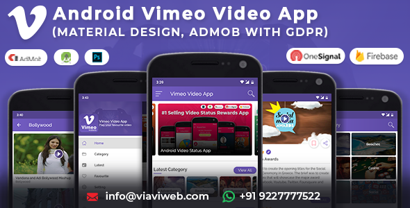 Android Vimeo Video App (Material Design,Admob with GDPR ) Android Developer Tools Mobile App template