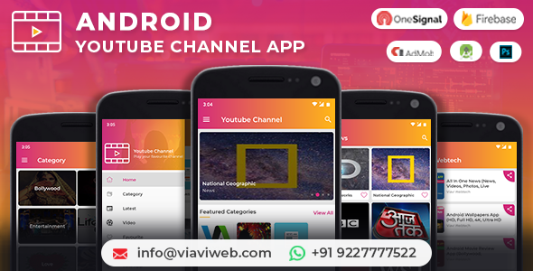 Android YouTube Channel App (Youtubers, YT Channels, YT Videos) with Admob Ads Android  Mobile App template