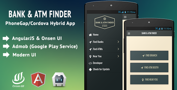 Bank & ATM Finder - PhoneGap/Cordova App Template Android  Mobile App template