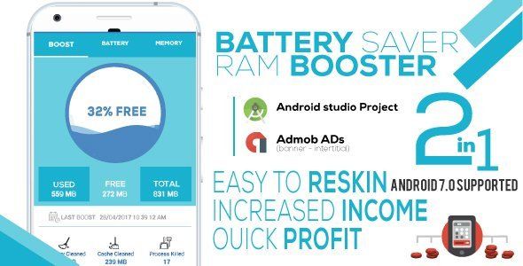 Battery Saver & RAM Booster Pro + Admob Android Finance &amp; Banking Mobile App template