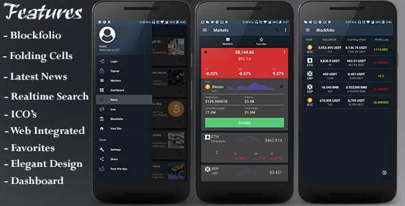 CCT - Crypto Currency Tracker Android App | Blockfolio | ICO's | Admob Ads | Notifications | News Android Crypto &amp; Blockchain Mobile App template