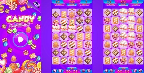 Candy Match3 - HTML5 Mobile Game (Construct 3 | Construct 2 | Capx) Android Game Mobile App template