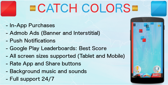 Catch Colors - Admob + Leaderboard + IAP + Share Android Game Mobile App template