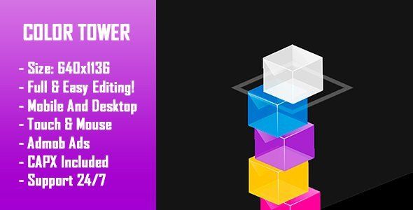 Color Tower - HTML5 Game + Mobile Version! (Construct 2 / Construct 3 / CAPX) Android Game Mobile App template