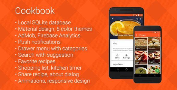 Cookbook - Recipe App for Android Android Books, Courses &amp; Learning Mobile App template