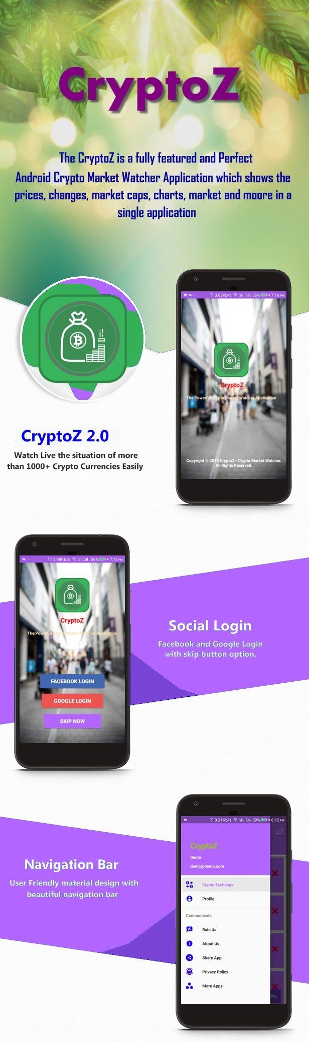 CryptoZ - Crypto Market Watcher | Android Studio Project | Admob Ads | Beautiful UI - 4