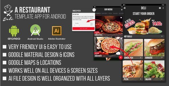 Deli - Restaurant UI Template App for Android Android Food &amp; Goods Delivery Mobile App template