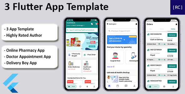 Doctor Appointment Booking App + Online Pharmacy App + Delivery Boy App Template in Flutter | 3 Apps Flutter Food &amp; Goods Delivery Mobile Uikit