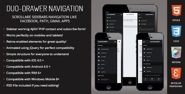 DuoDrawer | Sidebar Navigation for Mobile & Tablet Android  Mobile App template