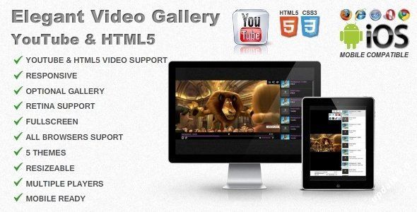 Elegant Video Gallery - YouTube & HTML5 Android  Mobile App template