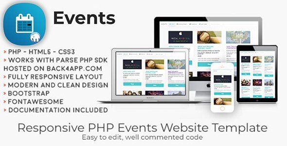 Events | PHP Event Sharing Web Template Android Events &amp; Charity Mobile App template