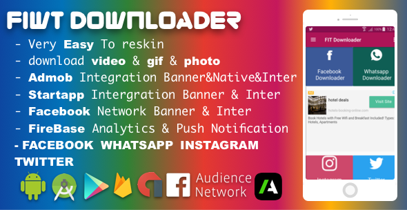 Facebook Instagram WhatsApp Twitter Downloader With Admob , Startapp and Facebook ADS 2018 pro Android Chat &amp; Messaging Mobile App template