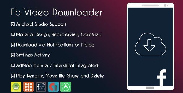 Facebook Video Downloader Pro - AdMob & GDPR Android Books, Courses &amp; Learning Mobile App template