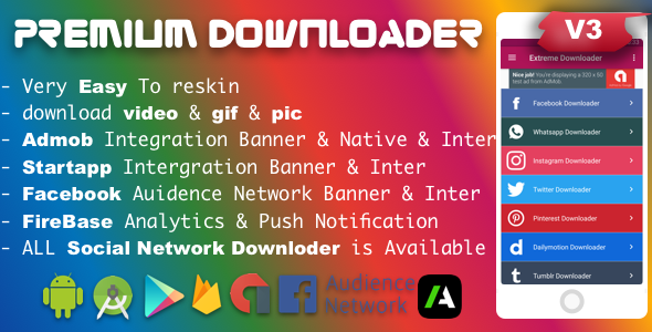 Facebook Whatsapp Insta Story Repost Twitter Pinterest Dailymotion Tumblr Vimeo Vine Keek Downloader Android Chat &amp; Messaging Mobile App template