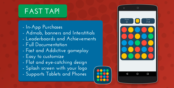 Fast Tap! - Admob + Leaderboards + IAP Android Game Mobile App template