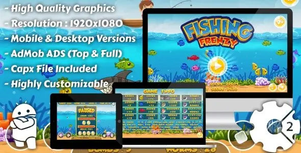 Fishing Frenzy - HTML5 Game, Mobile Version+AdMob!!! (Construct 3 | Construct 2 | Capx) Android Game Mobile App template