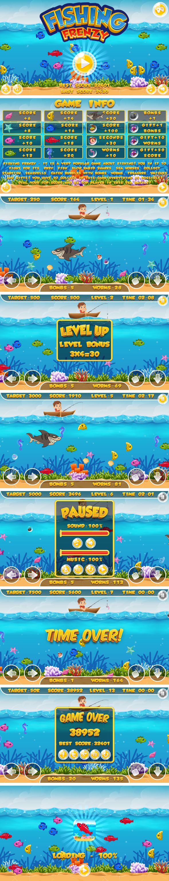 Fishing Frenzy - HTML5 Game, Mobile Version+AdMob!!! (Construct 3 | Construct 2 | Capx) - 1