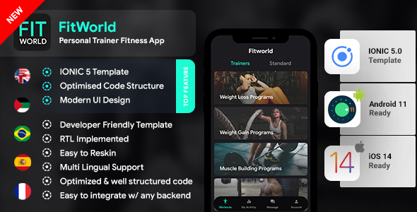 Fitness Android App + Fitness iOS App Template | Workout App | Flutter | Fitworld Flutter Sport &amp; Fitness Mobile App template