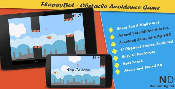 FlappyBot - An Obstacle Avoidance Game Android Game Mobile App template