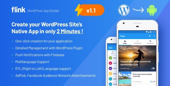 Flink - WordPress App Builder (Auto WordPress to Native Android App) + Ultimate Admin Panel Android  Mobile App template
