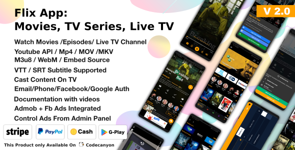 Flix App Movies - TV Series - Live TV Channels - TV Cast Android  Mobile App template
