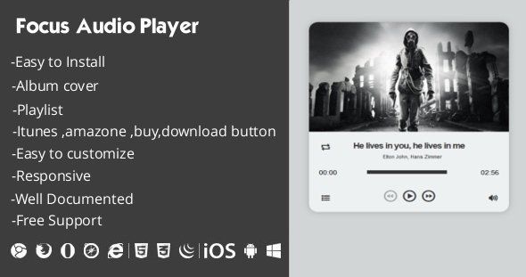 Focus Audio Player With Playlist Android Music &amp; Video streaming Mobile App template