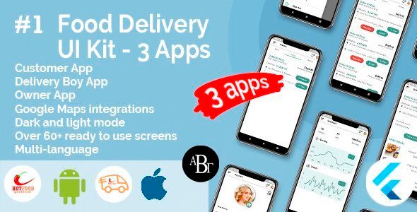 Food Delivery UI Kit in Flutter - 3 Apps - Customer App + Delivery App + Owner App Flutter Food &amp; Goods Delivery Mobile App template