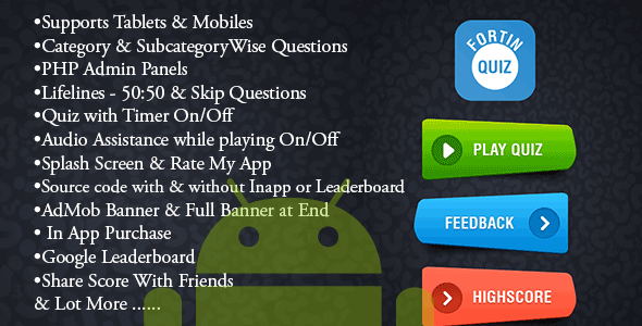 Fortin Quiz Application Android Game Mobile App template