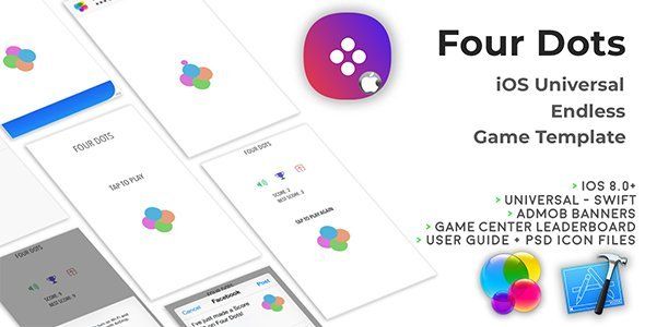 Four Dots | iOS Universal Endless Board Game Template (Swift) Android Game Mobile App template