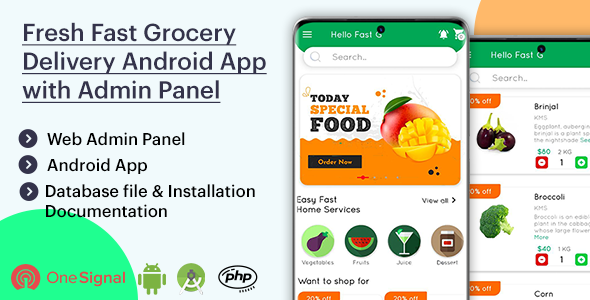 Fresh Fast Grocery Delivery Native Android App with Interactive Admin Panel v1.2 Android Ecommerce Mobile App template