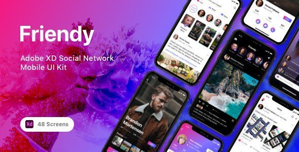 Friendy - Adobe XD Social Network Mobile UI Kit  Chat &amp; Messaging Design Uikit