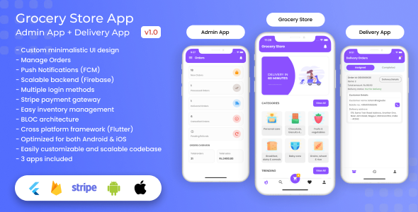 Grocery, Food, E-commerce Store with Admin App and Delivery App Flutter Ecommerce Mobile App template