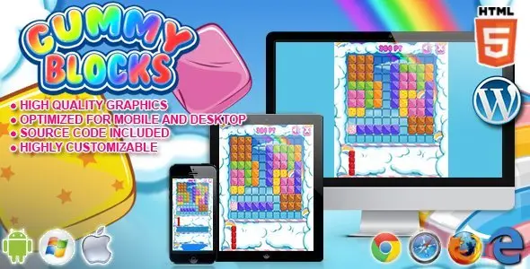 Gummy Blocks - HTML5 Puzzle Game Android Game Mobile App template
