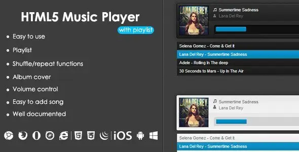 HTML5 Music Player With Playlist Android Music &amp; Video streaming Mobile App template