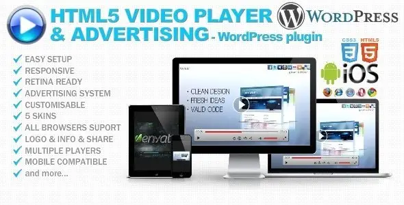 HTML5 Video Player & Advertising - WP plugin Android  Mobile App template