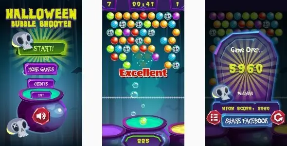 Halloween Bubble Shooter - HTML5 Game, Mobile Version+AdMob!!! (Construct 3 | Construct 2 | Capx) Android Game Mobile App template