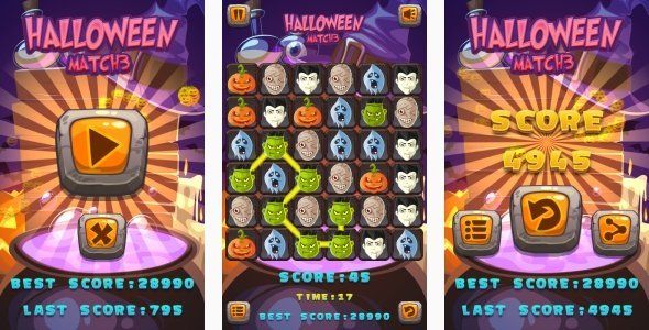 Halloween Match3 - HTML5 Game + Android + AdMob (Construct 3 | Construct 2 | Capx) Android Game Mobile App template