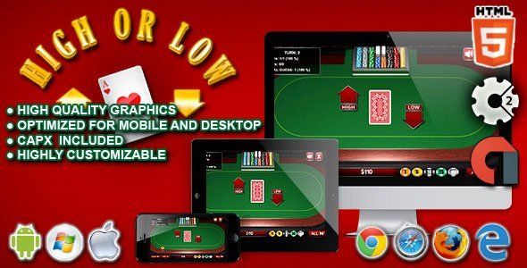 High or Low - HTML5 Construct Casino Game Android  Mobile App template