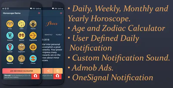 Horoscope (With Audio) - Daily, Weekly, Monthly, Yearly Android  Mobile App template