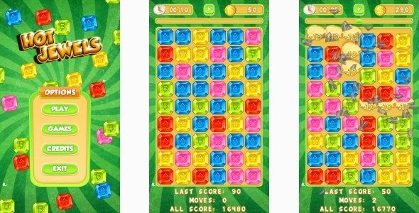 Hot Jewels - HTML5 Mobile Game (Construct 3 | Construct 2 | Capx) Android Game Mobile App template