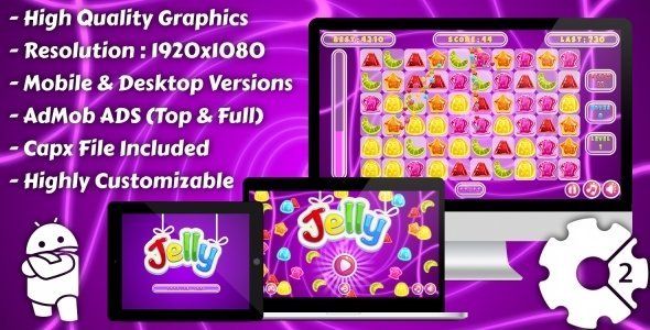 Jelly Match-3 - HTML5 Game, Mobile Version+AdMob!!! (Construct 3 | Construct 2 | Capx) Android Game Mobile App template