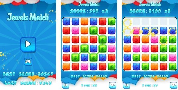 Jewels Match - HTML5 Game + Mobile + AdMob (Construct 3 | Construct 2 | Capx) Android Game Mobile App template