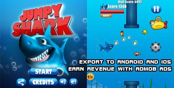 Jumpy Shark Source Code (Construct 2) Android Game Mobile App template