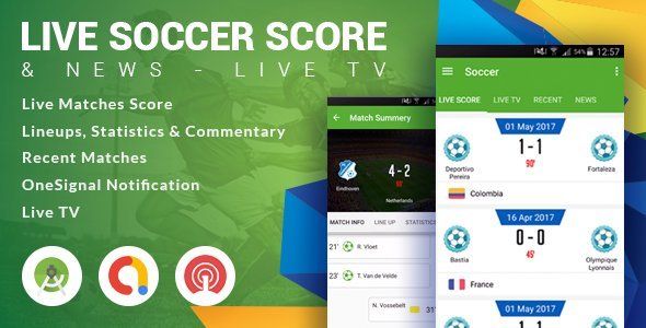 Live Soccer Score & News - Live TV Android Sport &amp; Fitness Mobile App template