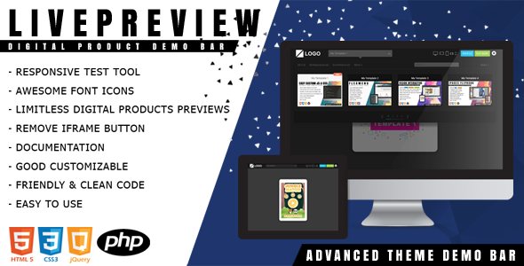 LivePreview - Responsive Digital Product Demo Bar Android Developer Tools Mobile App template