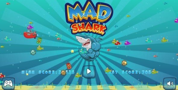 Mad Shark - HTML5 Game, Mobile Version + AdMob!!! (Construct 3 | Construct 2 | Capx) Android Game Mobile App template