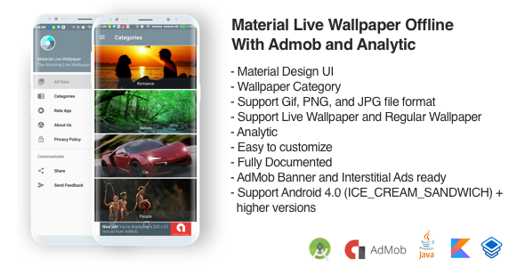 Material Wallpaper Offline With AdMob and Analytic (Support Gif) Android  Mobile App template